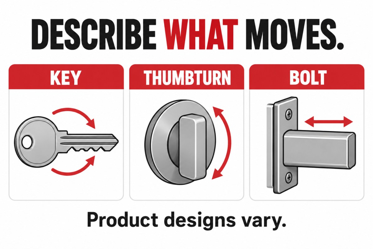 Deadbolt spins freely: identify movement of the key, thumbturn, and bolt