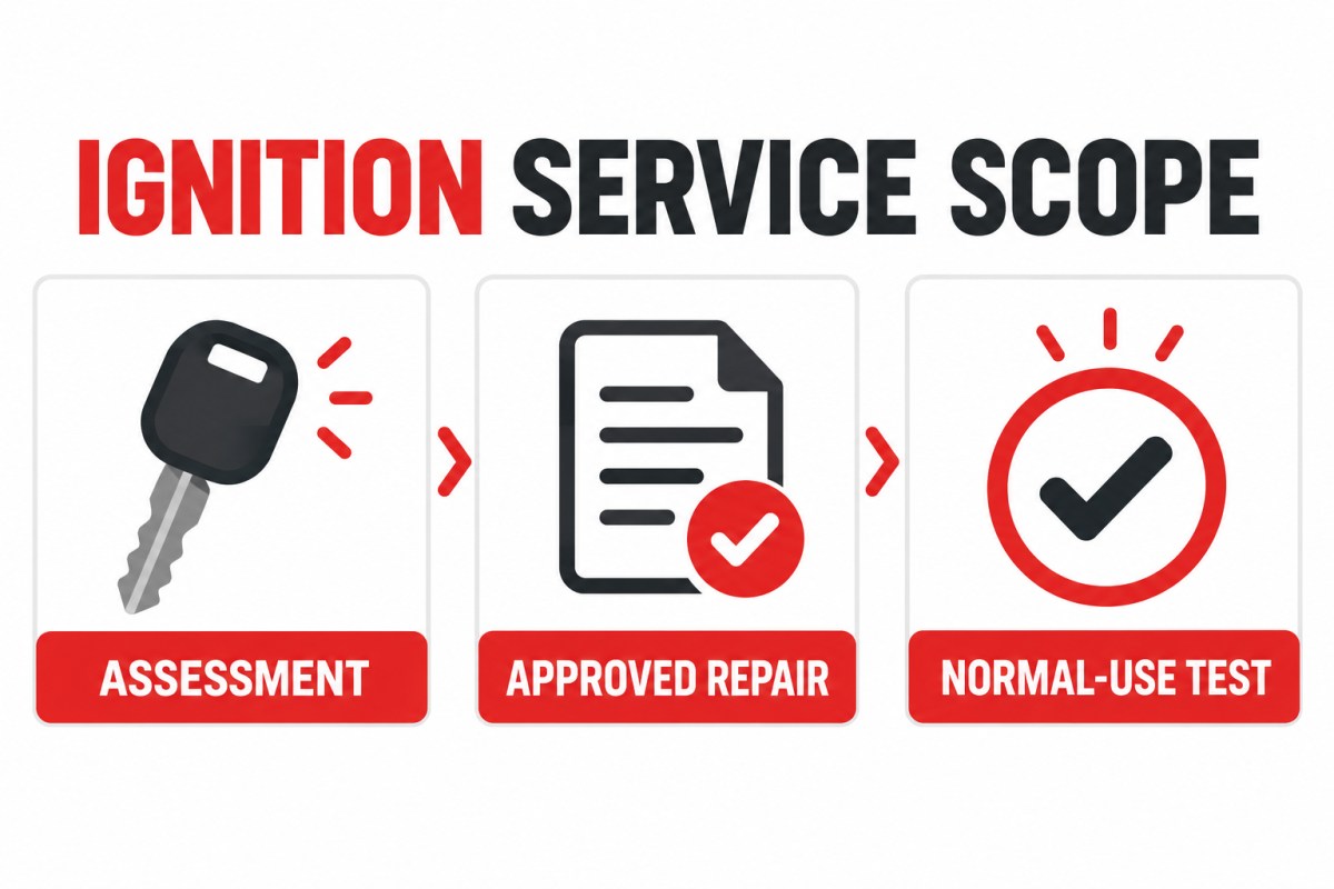 Key stuck in ignition: assessment, approved repair, and normal-use test