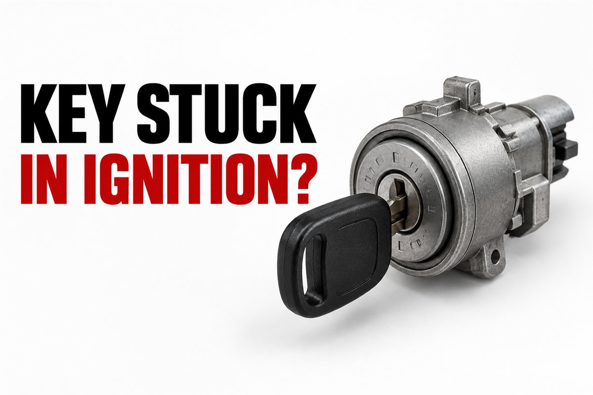 Conventional car key inserted in a complete mechanical ignition cylinder