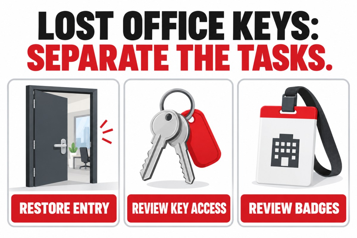Lost office keys: separate entry, physical keys, and badges