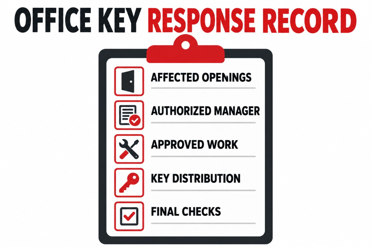 Lost office keys response record and authorized handover